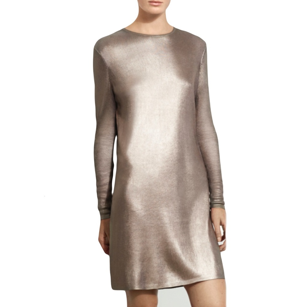 COS Metallic Pewter Silver Long Sleeve Knit Sweater Dress XS Extra Small
